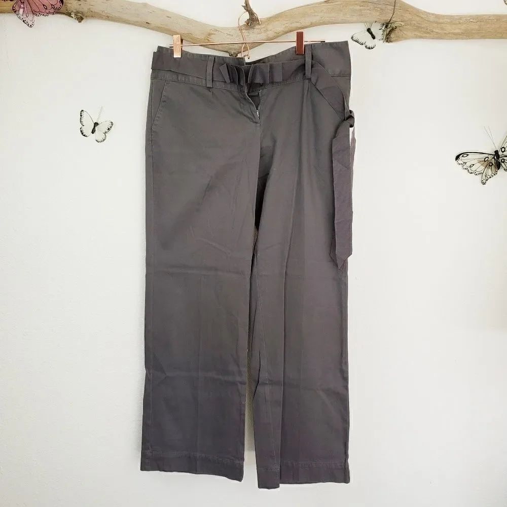 Elle wide leg twill pants with belt dark gray